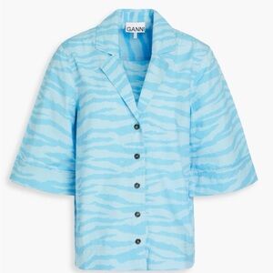 GANNI Blue Patterned Button-Up Shirt